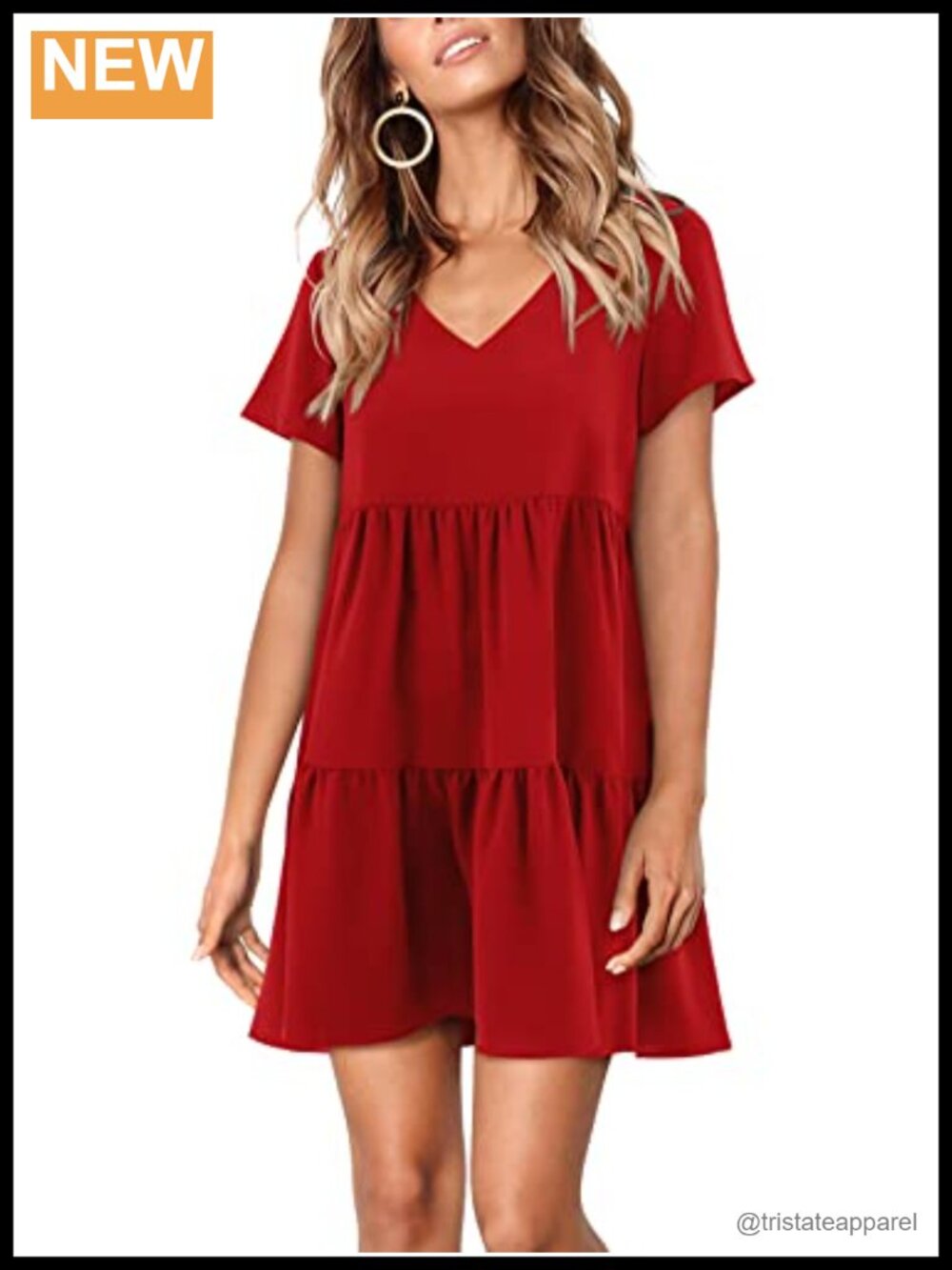 Women Tunic Dress V Neck Short Sleeve Loose Swing Casual Summer